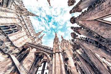 Architecture of the cathedral of Milan, Italy