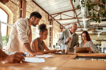 Wall Mural - Office life. Group of business people working together and communicating in the modern office