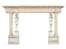 Antique Stone Arch With Atlantes In The Form Of Columns Isolated