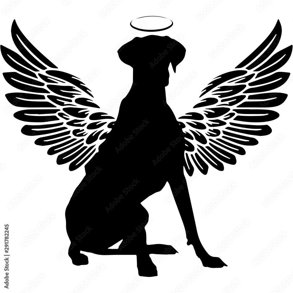 Pet Memorial, Angel Wings Great Dane Dog  Silhouette Vector - obrazy, fototapety, plakaty 