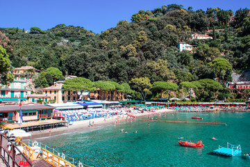 Wall Mural - beach known as paraggi near portofino in genoa on a blue sky and sea background