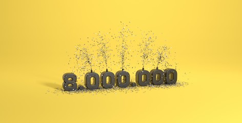 Wall Mural - mot 8 millions avec confettis sur fond jaune