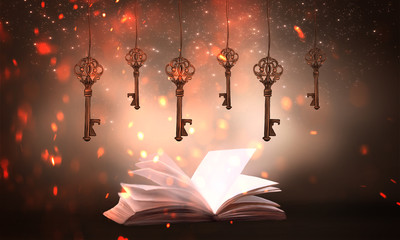 an open book with a magical fantasy. night view illustration with a book. the magical power of readi