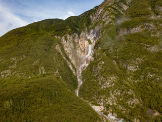 Wall Mural - Boka Waterfall ( Slap Boka ) is one of the highest waterfalls (139 meters) in the western part of Slovenia, near the Soča River. It has two stages of 106 meters and 33 meters high.