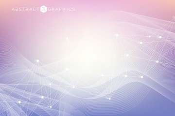 Wall Mural - geometric abstract background with connected line and dots. structure molecule and communication. bi