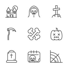 Collection Icons Trick Or Treat Happy Halloween Line Style