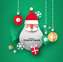 Christmas Card Of Paper Art Santa Claus Ornament