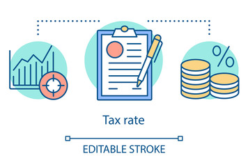 Tax rate concept icon. Paying percent of income to government idea thin line illustration. Taxable audit. Profit percentage contribution calculation. Vector isolated outline drawing. Editable stroke