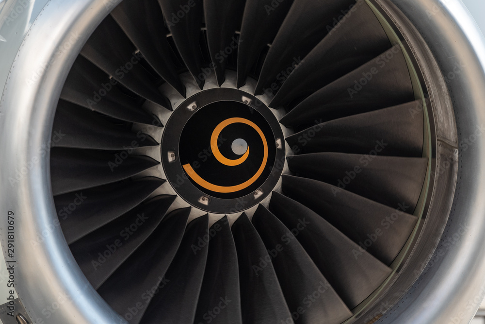 Aircraft jet engine detail in the exposition. Turbine Engine Profile ...