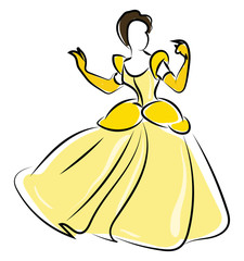 Poster - Woman in yellow dress, illustration, vector on white background.