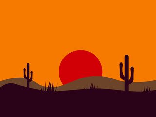 Desert picture, illustration, vector on white background.