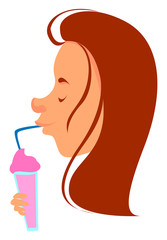 Poster - Girl drinking cocktail, illustration, vector on white background.