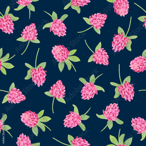 Seamless pattern with clover flowers. Vector watercolor floral background.