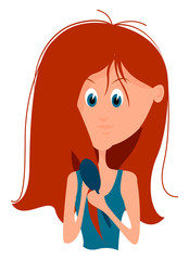 Sticker - Girl with red hair, illustration, vector on white background.