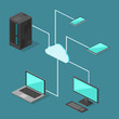 Flat Isometric Cloud Technology Computing Network Vector Icon