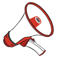 Sticker - Red megaphone, illustration, vector on white background.