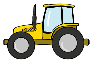 Sticker - Yellow tractor, illustration, vector on white background.