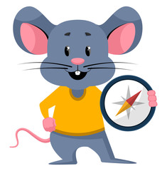 Sticker - Mouse with compas, illustration, vector on white background.