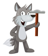 Wall Mural - Wolf with hammer illustration vector on white background.