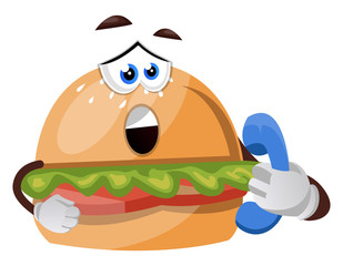 Poster - Burger with telephone illustration vector on white background.