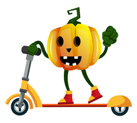 Canvas Print - Pumpkin with scooter illustration vector on white background.