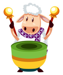 Poster - Sheep with drums, illustration, vector on white background.