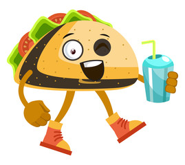 Wall Mural - Taco with water, illustration, vector on white background.