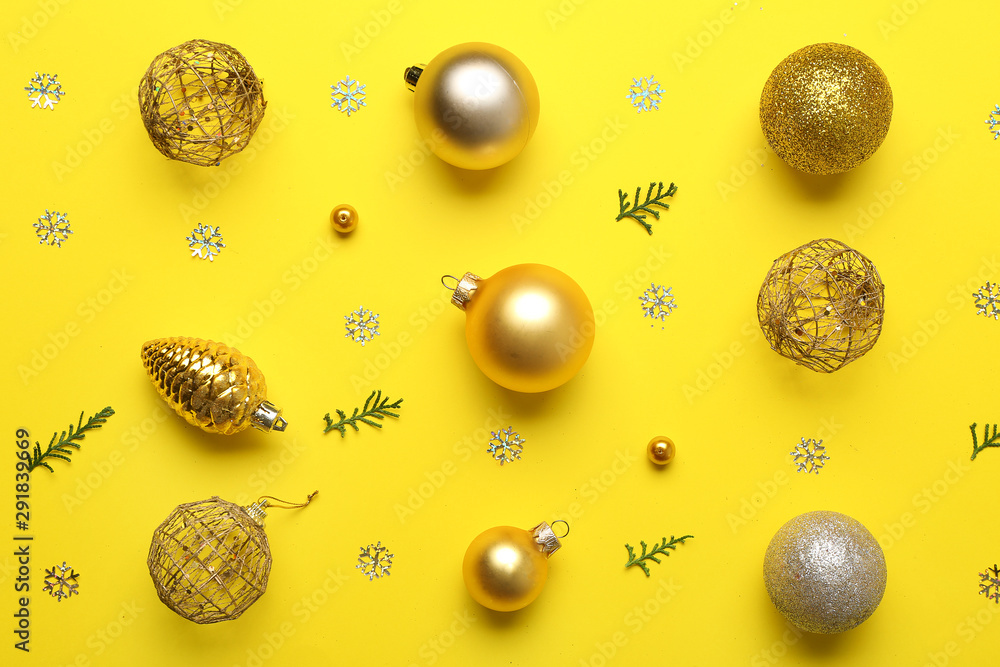 Beautiful Christmas composition on color background