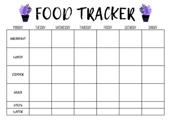 Wall Mural - Food tracker, comfortable planner for organiser. Concept of healthy eating, loosing weight.