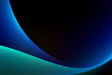 Wall Mural - abstract light blue green curve graphic on dark background, copy space composition.
