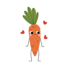 Wall Mural - Cute Smiling Carrot, Cheerful Vegetable Character with Funny Face Vector Illustration