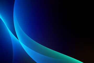 Wall Mural - abstract light blue green curve graphic on dark background, copy space composition.
