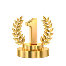 First Place, Golden Trophy With Laurel Wreath, Clipping Path Included
