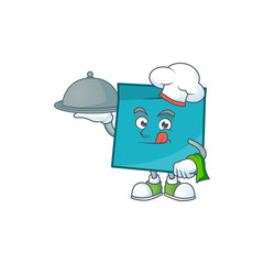 Poster - Chef with food blue rectangle sticker paper on white background.