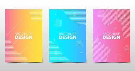 Wall Mural - Set of beautiful minimal backgrounds with trendy halftone gradients, colored brochure design with geometric shapes and lines. Future geometric, vector templates