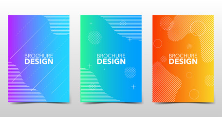 Wall Mural - Set of beautiful minimal backgrounds with trendy halftone gradients, colorful brochure design with geometric shapes and lines. Future geometric, vector templates