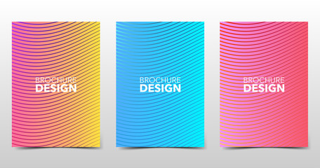 Wall Mural - Set of minimal colored backgrounds with trendy halftone gradients, beautiful brochure design with geometric shapes and lines. Future geometric