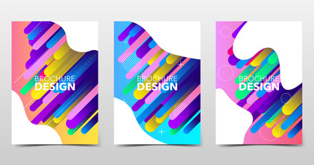 Wall Mural - Set of minimal cute backgrounds with trendy gradients, beautiful minimalistic brochure design with geometric shapes and lines. Vector cover, eps10
