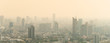 PM2.5 Unhealthy air pollution dust smoke in the urban city. Low visibility city view with dangerous haze and fog. Smog Bangkok city.