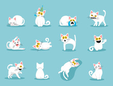 Vector Cartoon Set Of White Kittens