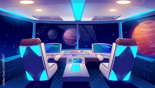 Spaceship Cockpit Interior With Space And Planets View