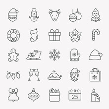 Christmas And New Year Line Icons. Vector Set.
