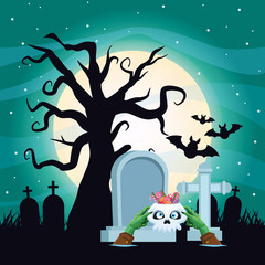 Canvas Print - halloween dark scene with skull and candies