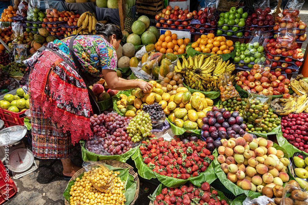 Fruit stall on the local market, Antigua Guatemala, Guatemala - obrazy, fototapety, plakaty 