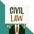 © Zofia - Conceptual hand writing showing Civil Law. Concept meaning Law concerned with private relations between members of community Man chest dressed dark suit tie face holding big rectangle