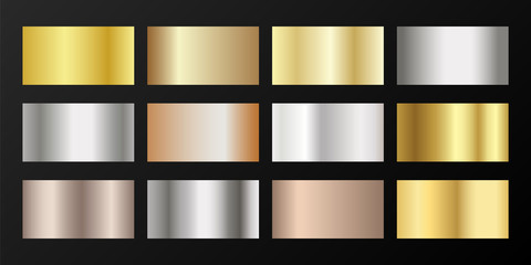 Wall Mural - Silver, platinum, bronze, pink gold vector metallic gradients.