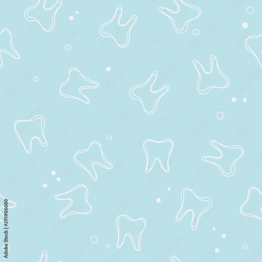 Soft seamless dental pattern. Cute blue background with white teeth and ...
