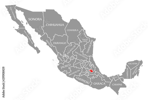 Fotomural Tlaxcala red highlighted in map of Mexico
