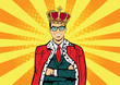 Leinwandbild Motiv Business king. Businessman with crown. Man leader, success boss, human ego. Vector retro pop art comic drown illustration.