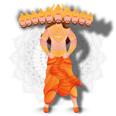 Canvas Print - Faceless character of demon Ravana standing on mandala pattern background.